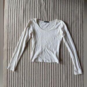Brandy Melville Cropped Eyelet Long Sleeve Top Cream